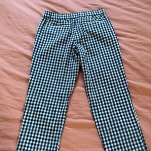 Lands’ End cropped pants, Size SM, checked light blue and navy.